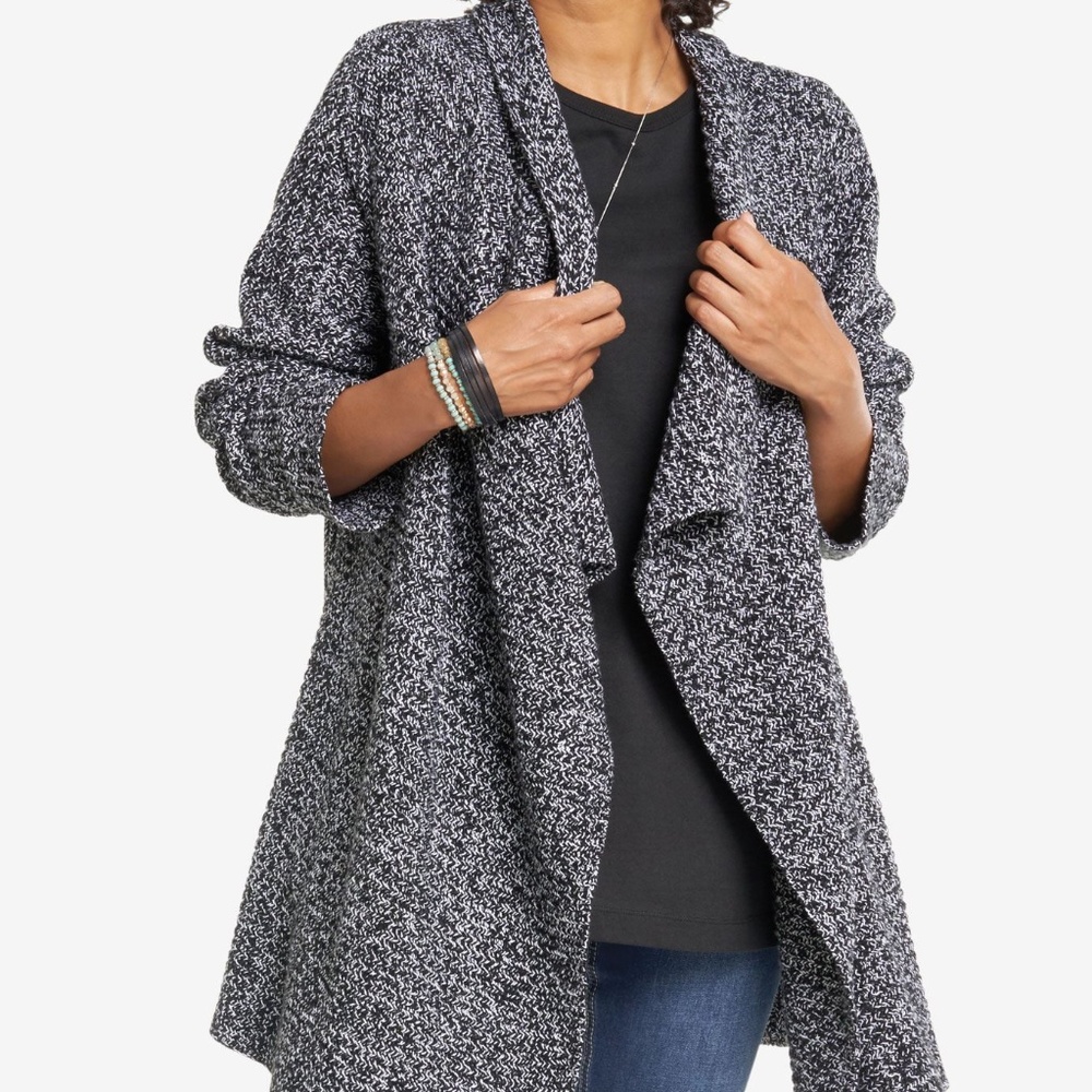 No Button Black Sweater Cascade Front Cardigan